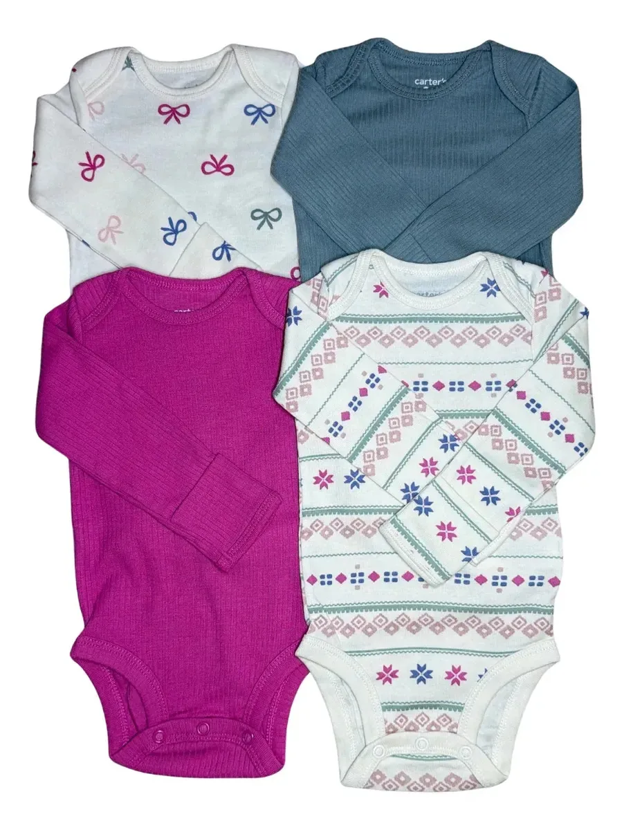 Carters Kit Body Com 4 Peças Manga Longa Menina Eua Cor Menina - Laços E Lisos Tamanho 24m