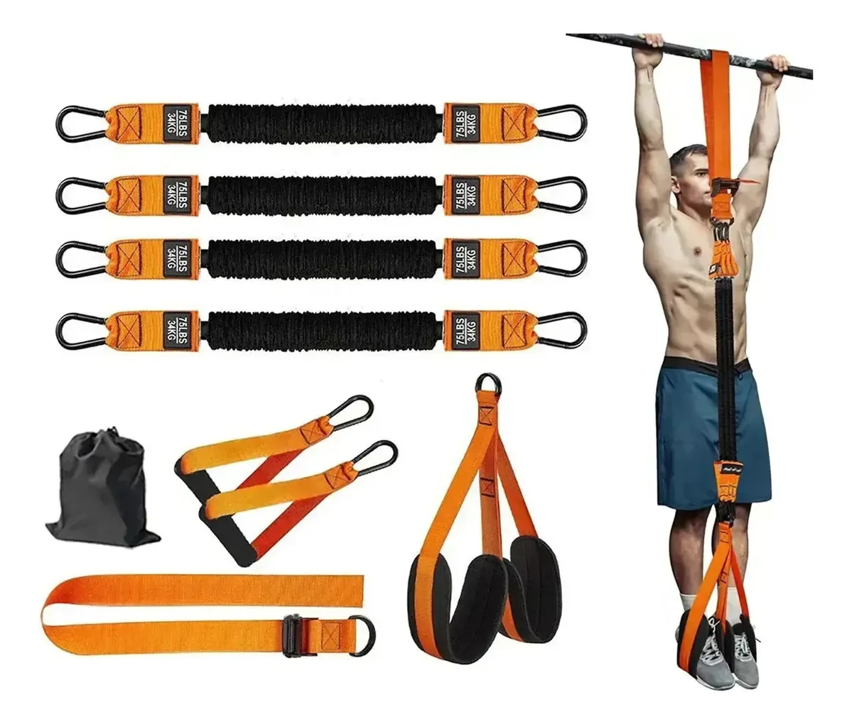 Treino de resistência laranja e faixas de flexão