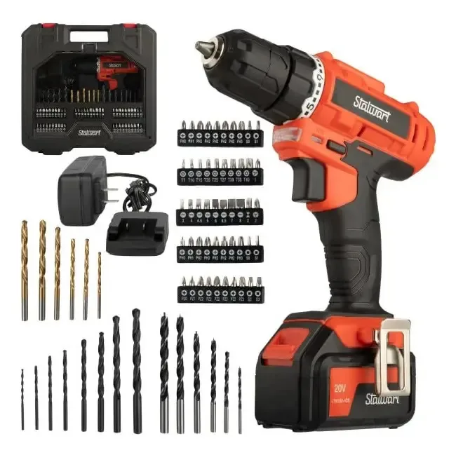 Stalwart - Conjunto de 71 furadeiras sem fio de 20 V com P preto.
