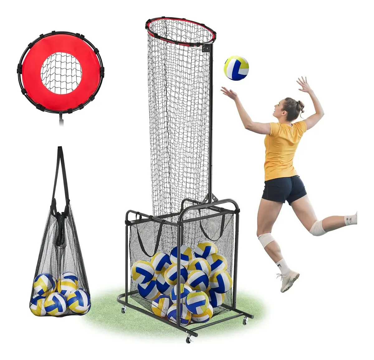 Equipamento de treinamento de configuração de voleibol Vevor, Ent. Preto/Vermelho (detalhes)