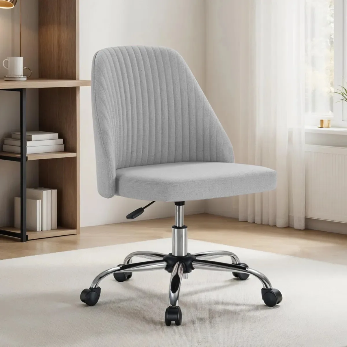 Cadeira de mesa giratória de luxo simples sem apoios de braços, material de estofamento cinza Ajus