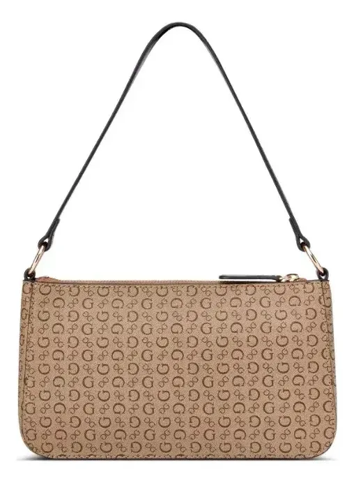 Bolsa tiracolo e ombro marrom sintético Guess para mulheres com estampa dourada e ferragens