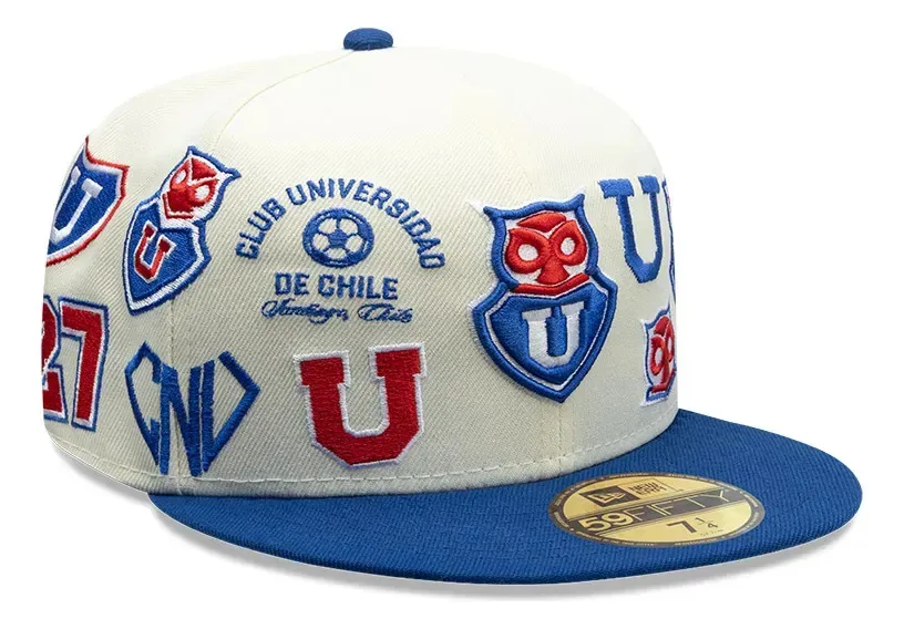 Boné de futebol New Era 59fifty U. De Chile branco 60855458 Patches bordados brancos 7 3|4