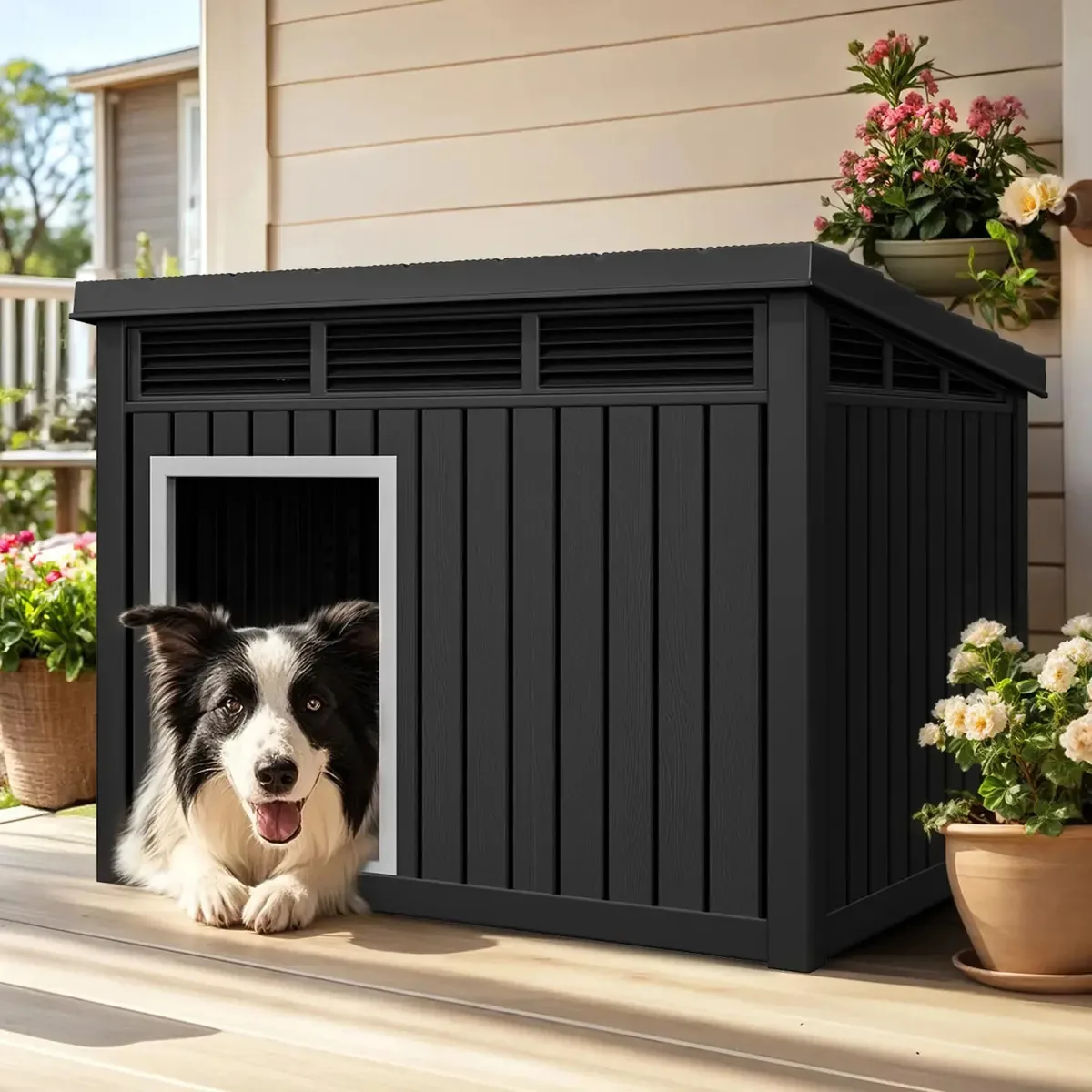 Casa de plástico Yitahome para cães, para ambientes internos e E. Black