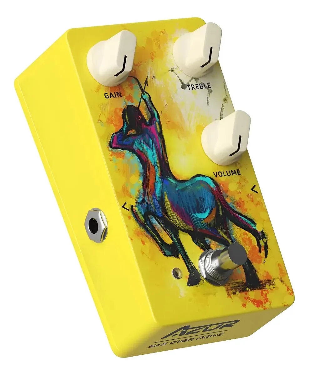 Pedal de overdrive analógico amarelo para guitarra elétrica