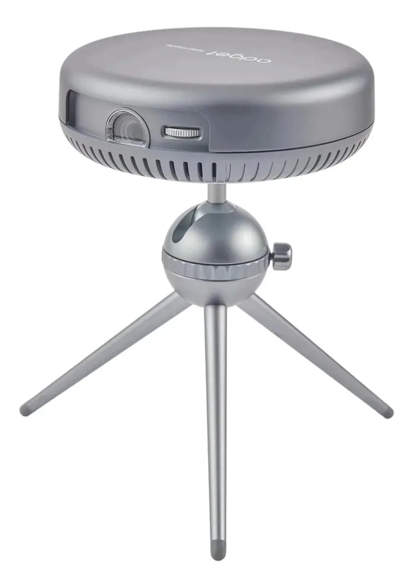 Projetor de bolso Dlp 1080p com bateria e suporte cinza