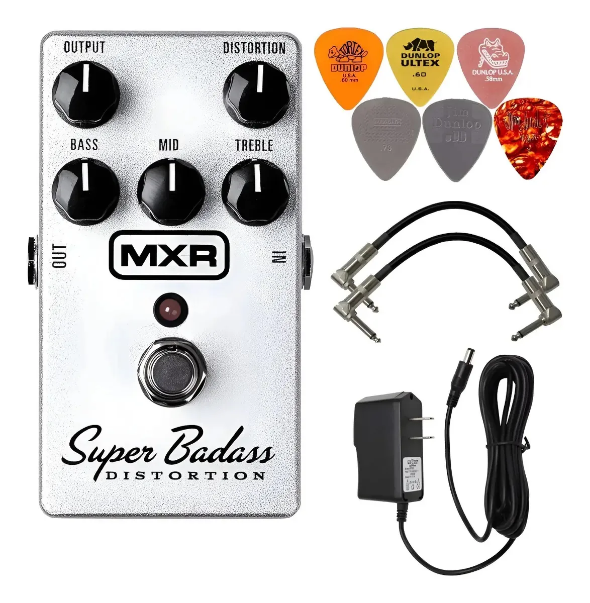 Pedal de distorção analógico com equalizador e acessórios - preto