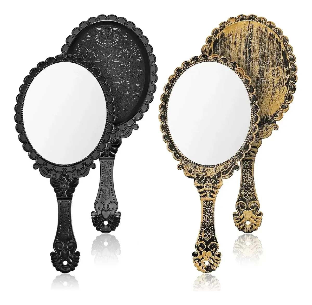 Espelhos de mão vintage portáteis para maquiagem e preto
