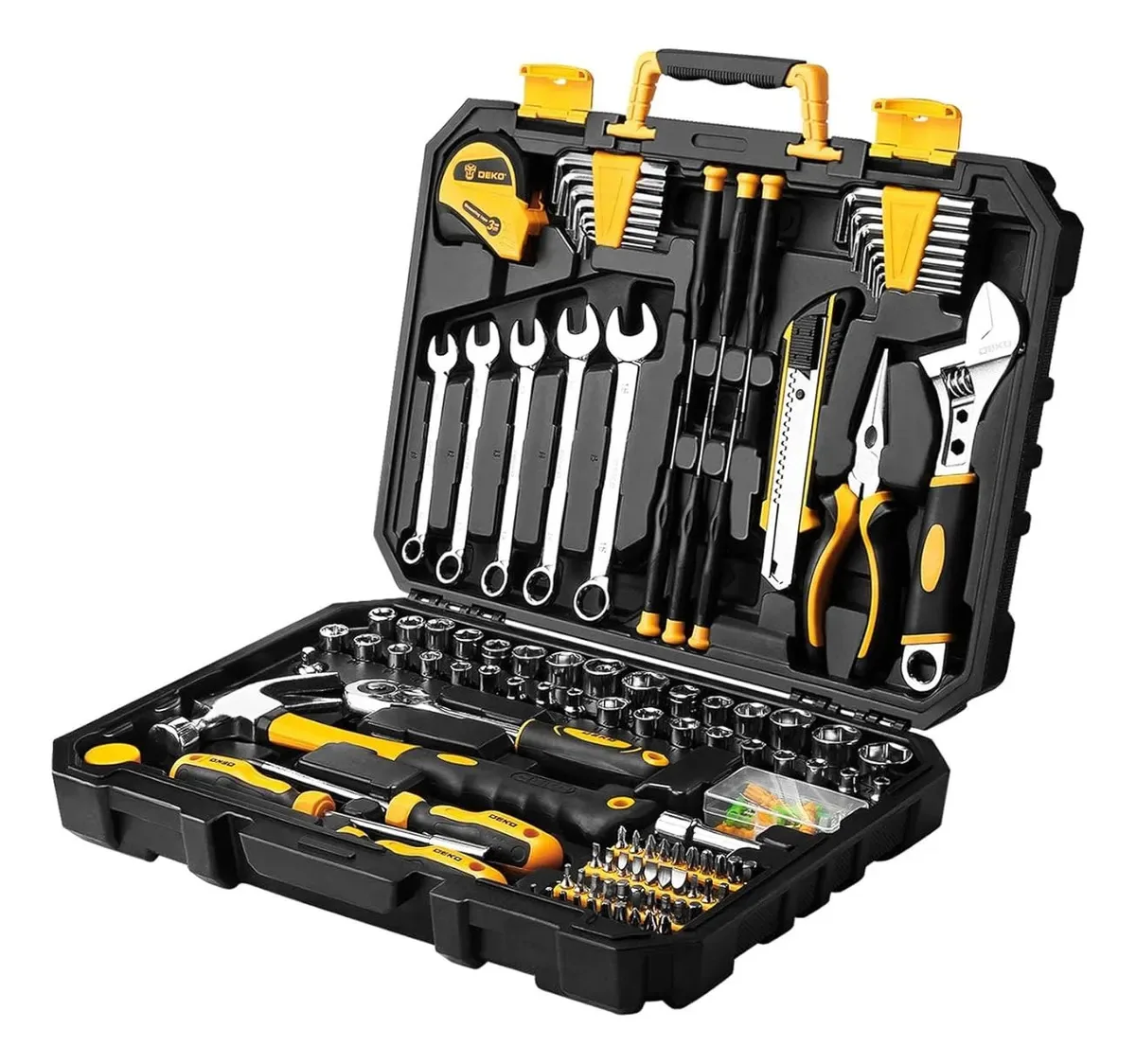 Kit de ferramentas manuais de 158 peças para uso doméstico amarelo