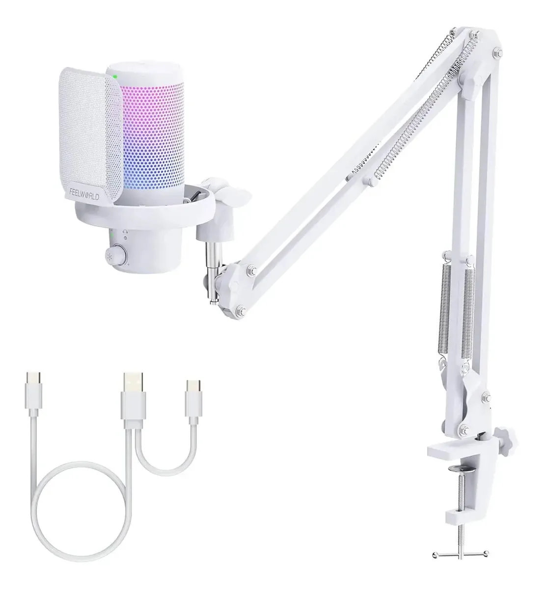 Microfone condensador USB com cancelamento de ruído e RGB