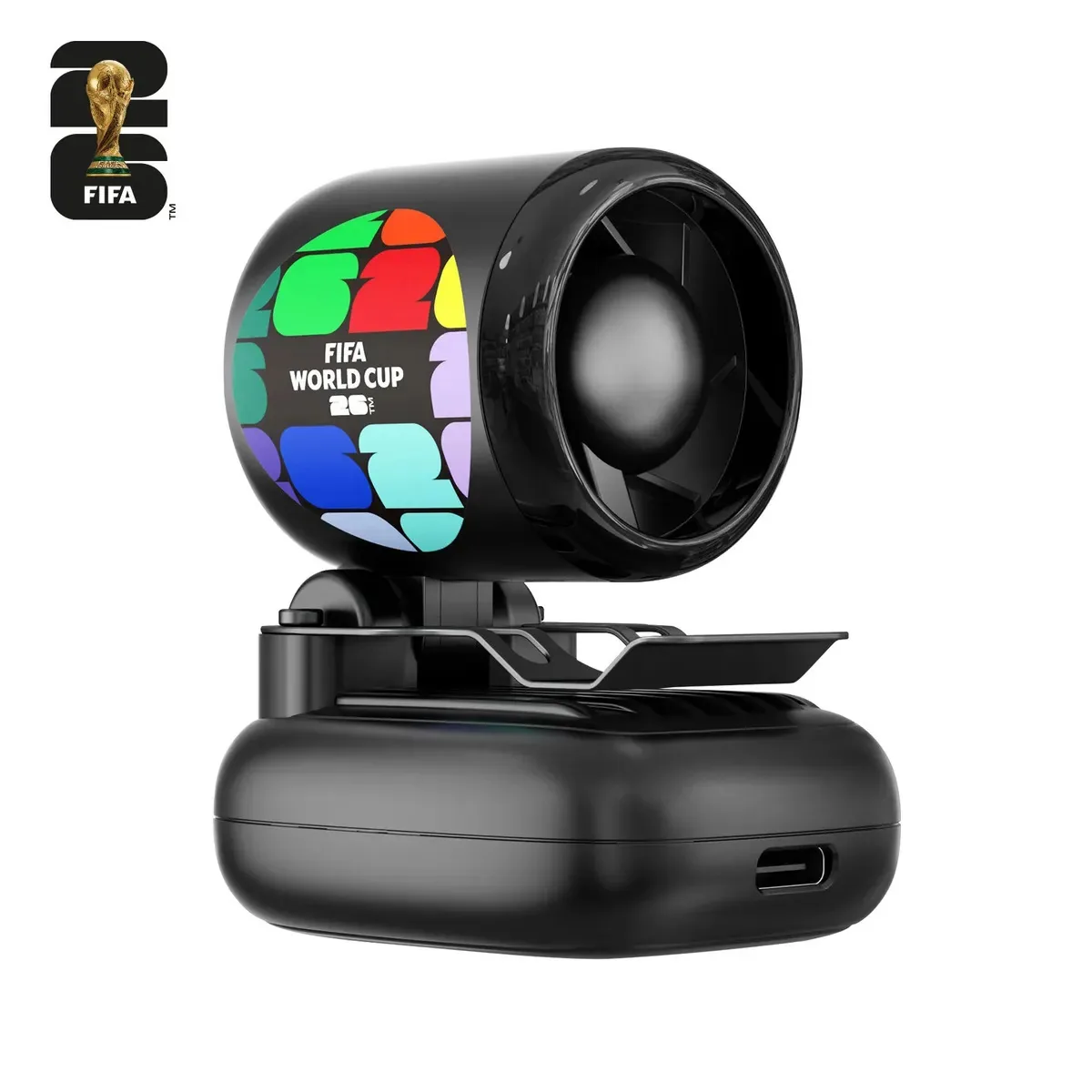 Ventilador FIFA 2026 com clipe Ventilador portátil Ventilador recarregável de 900 mah Ventilador ajustável em 3 velocidades Ventilador ultraleve de 62 g