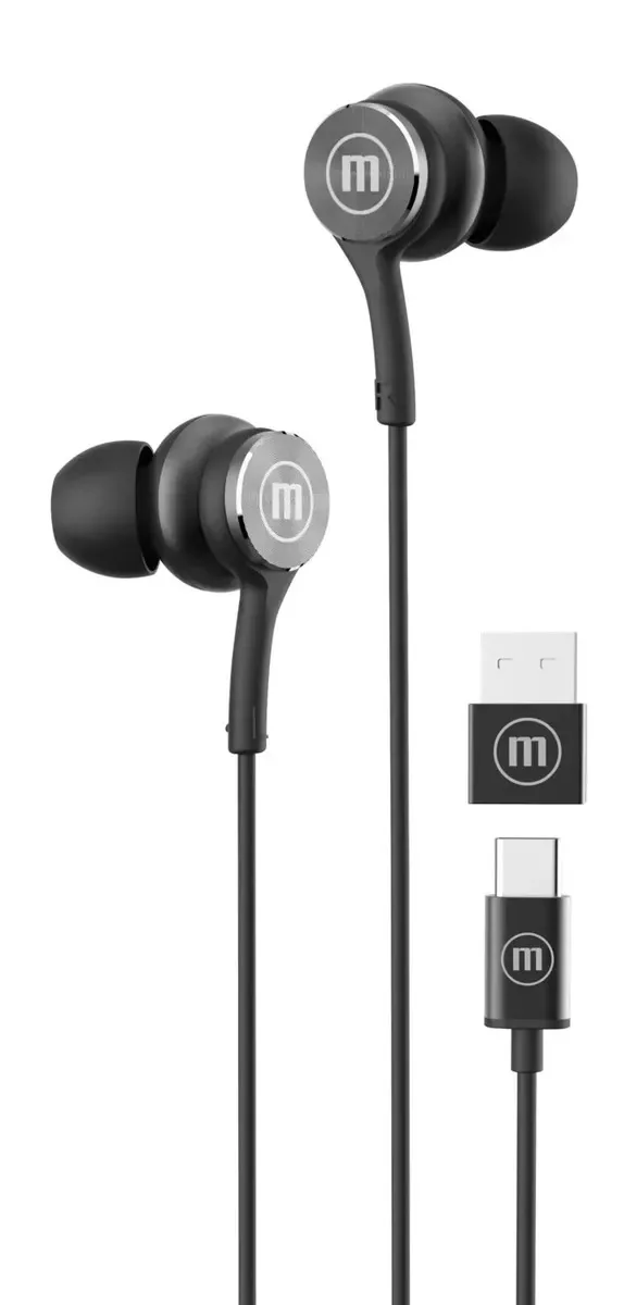 Fones de ouvido Maxell tipo C com adaptador USB preto