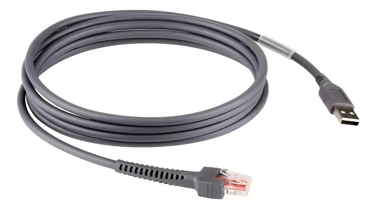 Cabo cinza Zebra CBA-U01-S07zar Usb A para Rj50 de 2 m para scanners de código de barras da série Ls2208 Ds2208 Ds8178