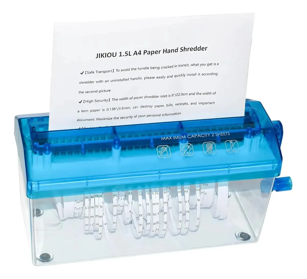 Triturador de papel manual portátil para escritório e casa azul