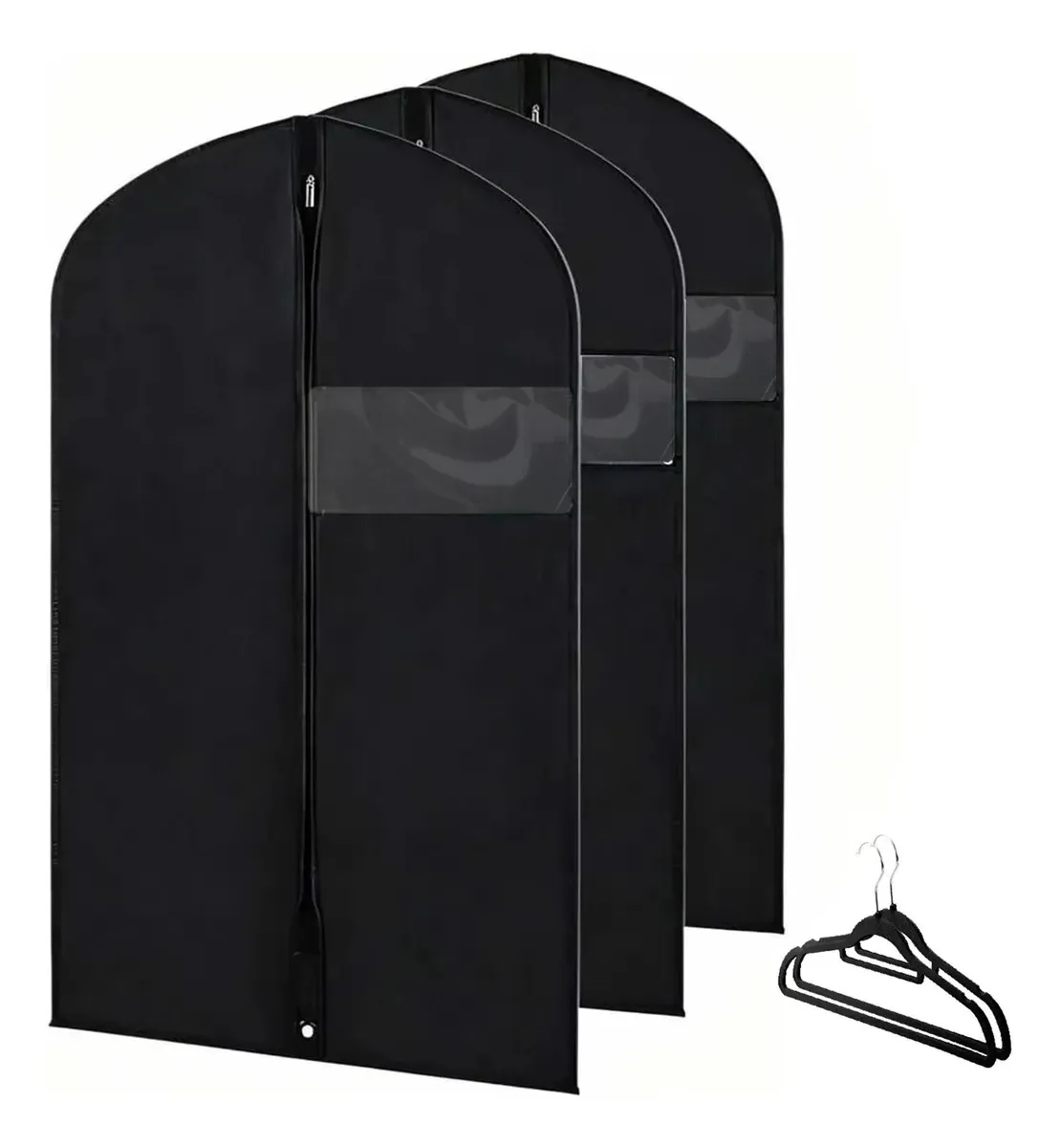 Capas de roupas 60x100, porta-roupas com cabideiro, 5 peças, pretas e pretas