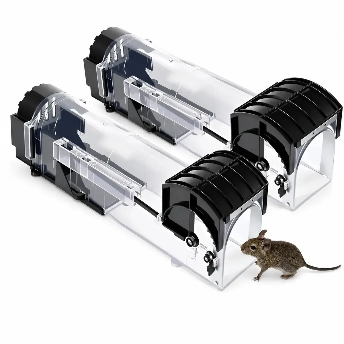 Armadilhas automáticas eficazes para ratos-rato, 2 peças, controle de pragas de roedores, alimentador rápido, captura de ratoeira MXGAA