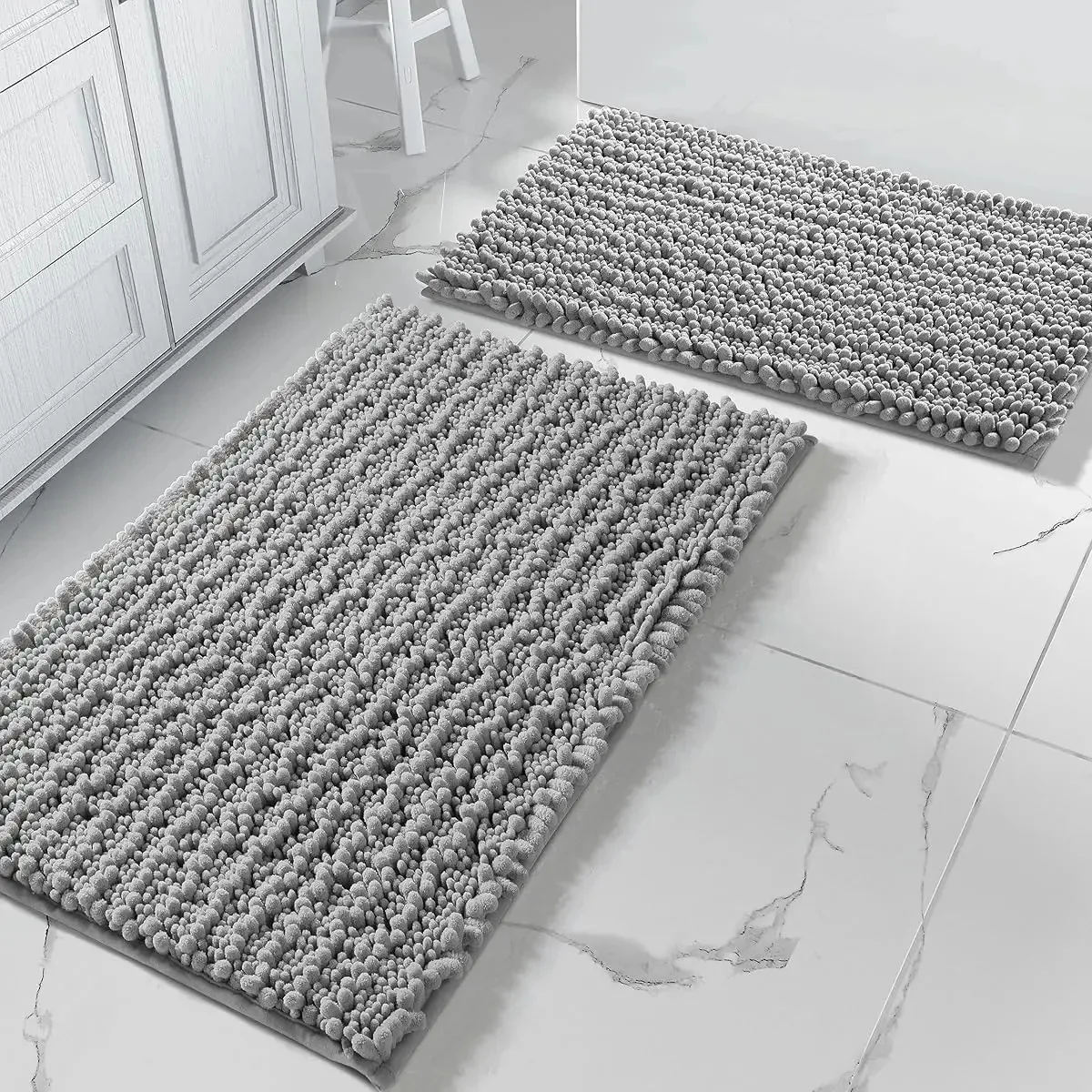 Tapetes de banho antiderrapantes e absorventes - conjunto de 2 tapetes de cinza liso