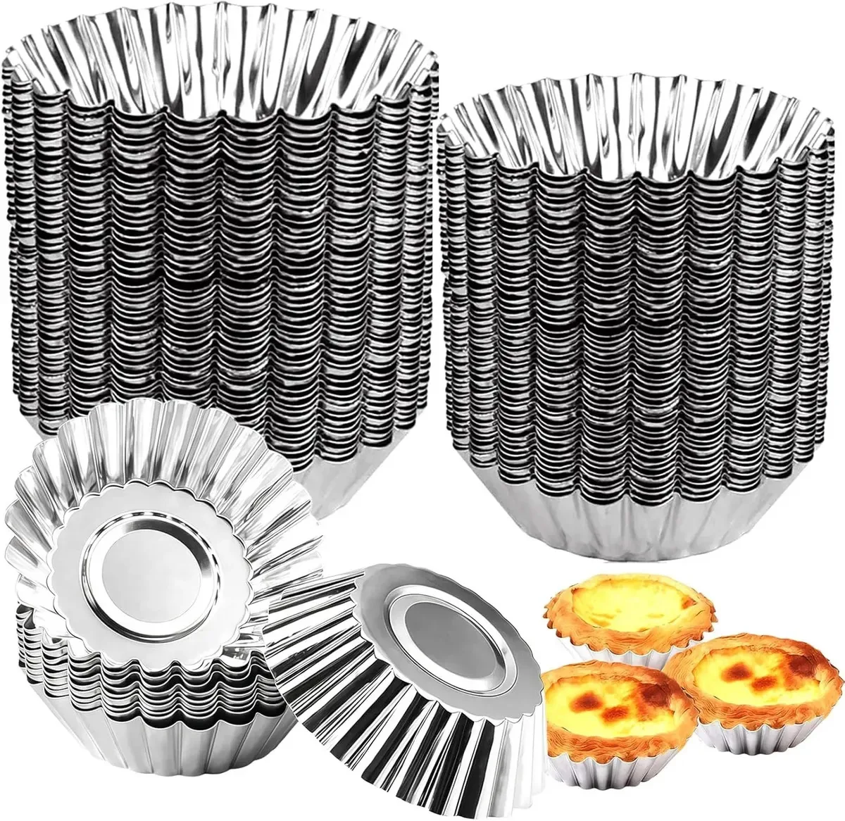 100 peças de moldes de bolo reutilizáveis, mini moldes de metal para assar, pastelaria caseira, moldes individuais resistentes ao forno, ideais para sobremesas, bolos pequenos e mousse