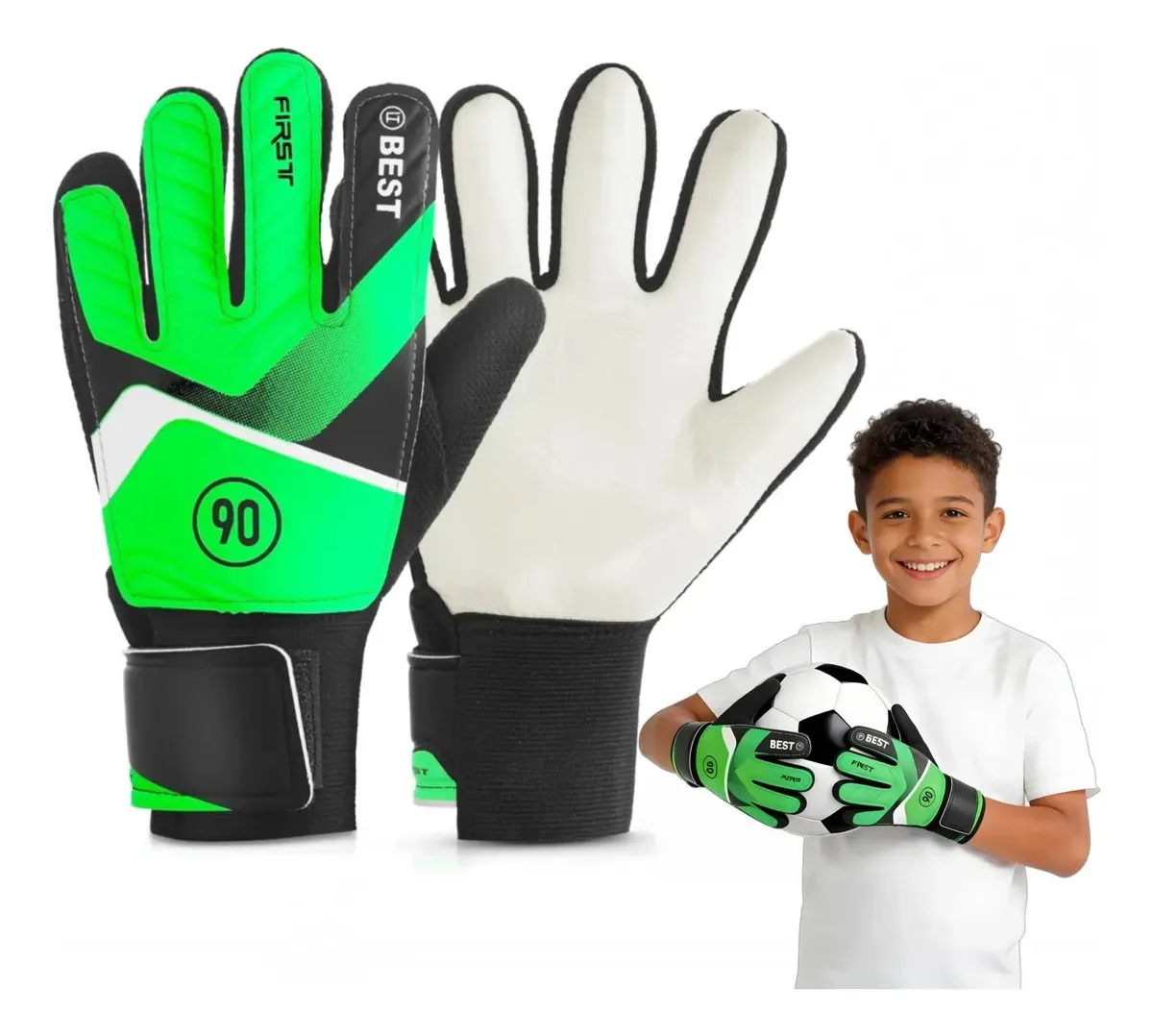 Luvas de goleiro infantis Ayomallmx — luvas de futebol, látex antiderrapante, semiprofissionais, luvas de futebol, treinamento e competição, para futsal e grama, cor verde, tamanho G