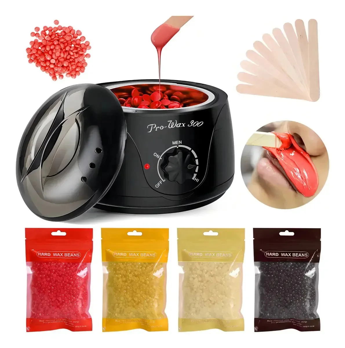 Kit profissional de fusão de cera com aquecedor de cera, grãos de cera, palitos de madeira, temperatura ajustável para salão de beleza e spa ZENOIA Black