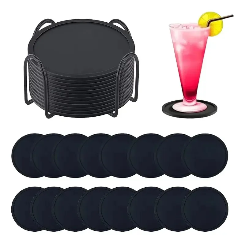 12 porta-copos grandes de silicone, porta-copos de 10 × 10 cm, com suporte, porta-copos adequados para bebidas, laváveis, resistentes ao calor e duráveis, adequados para mesas de café e madeira,...