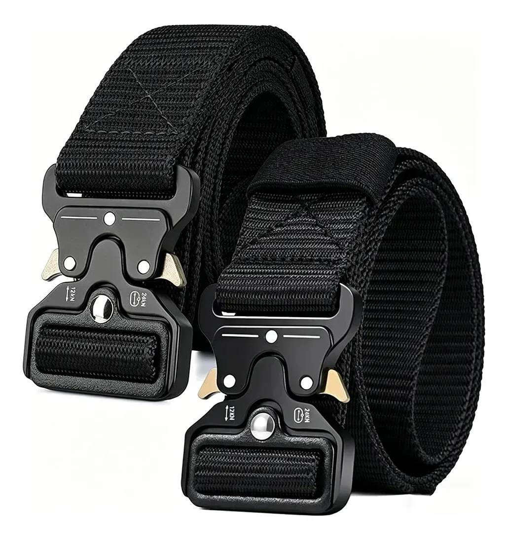 2 peças de cintos táticos ajustáveis, de qualidade moderna, cinto militar, cor preta, cintos de tamanho único para homens, cinto militar de nylon, cinto de caminhada militar com fivela de liberação...