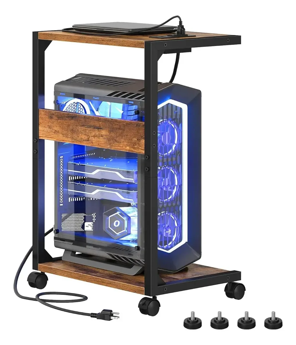 Suporte para PC com rodas e estação de carregamento marrom