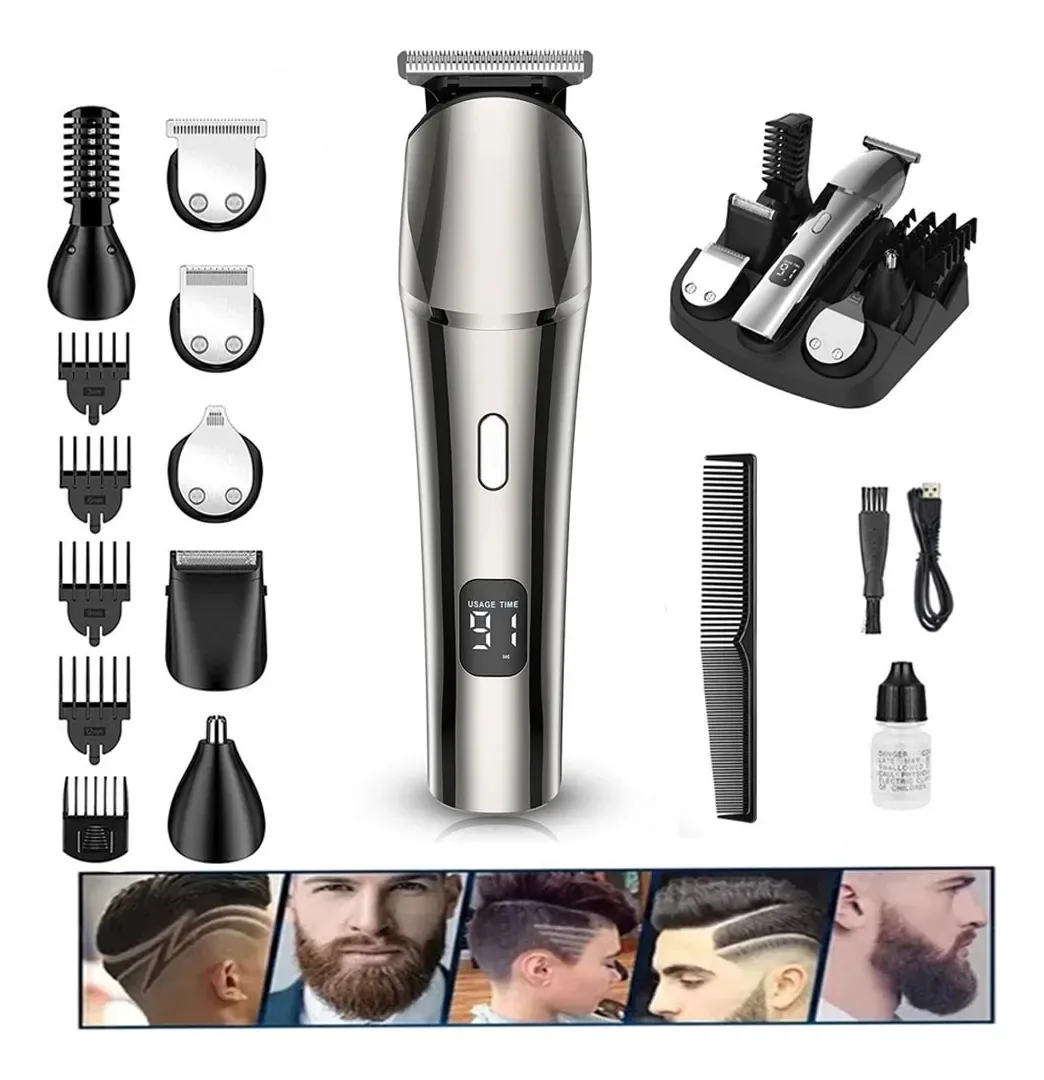 Kit completo de máquina de cortar cabelo para cortar cabelo, 11 unidades, cor cinza