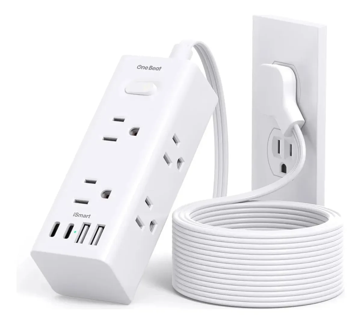 Faixa de alimentação de 10 pés com 6 tomadas e 4 USB 110v brancas