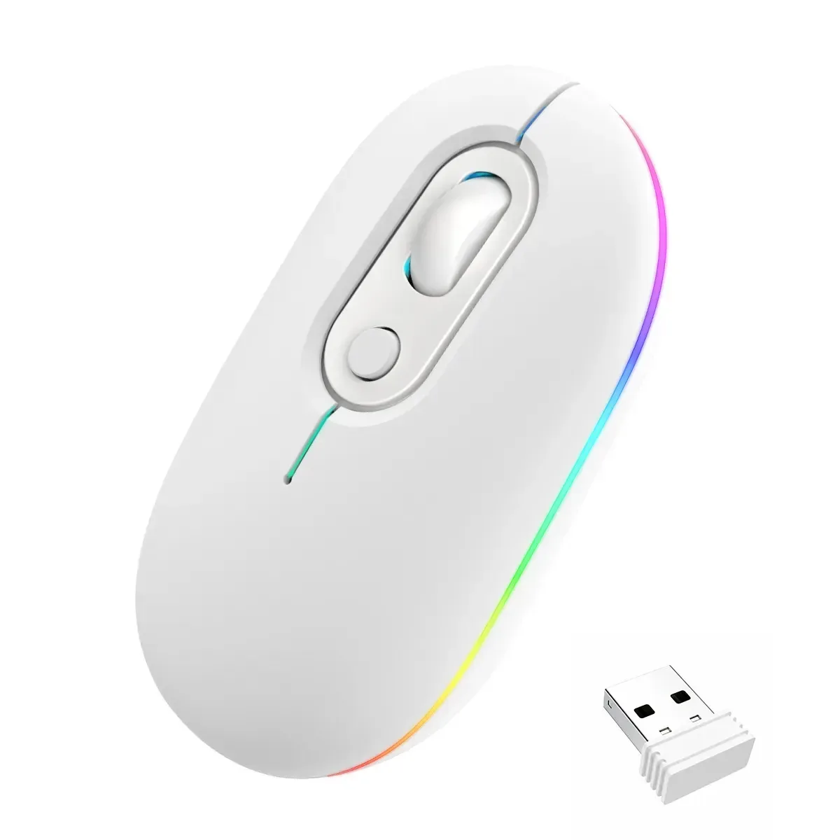 Mouse sem fio recarregável com luz 2.4G e Bluetooth 5.2 branco