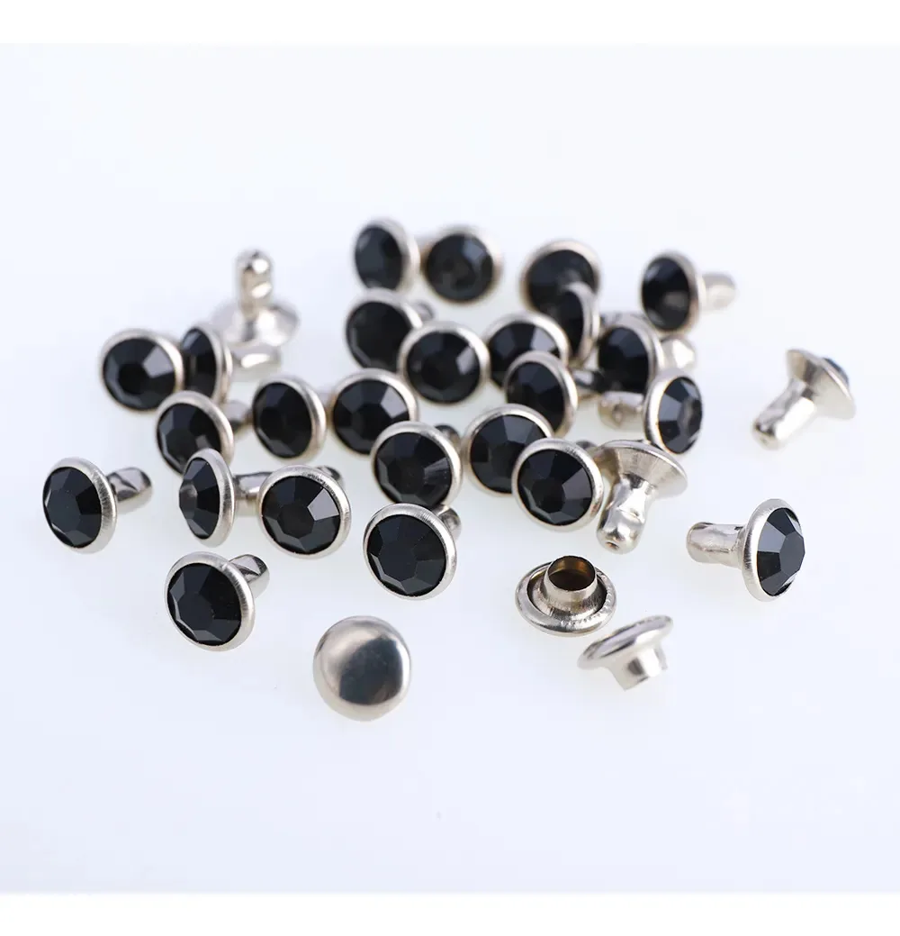 200 conjuntos, rebites, pregos, pedras de 8 mm, vidro preto