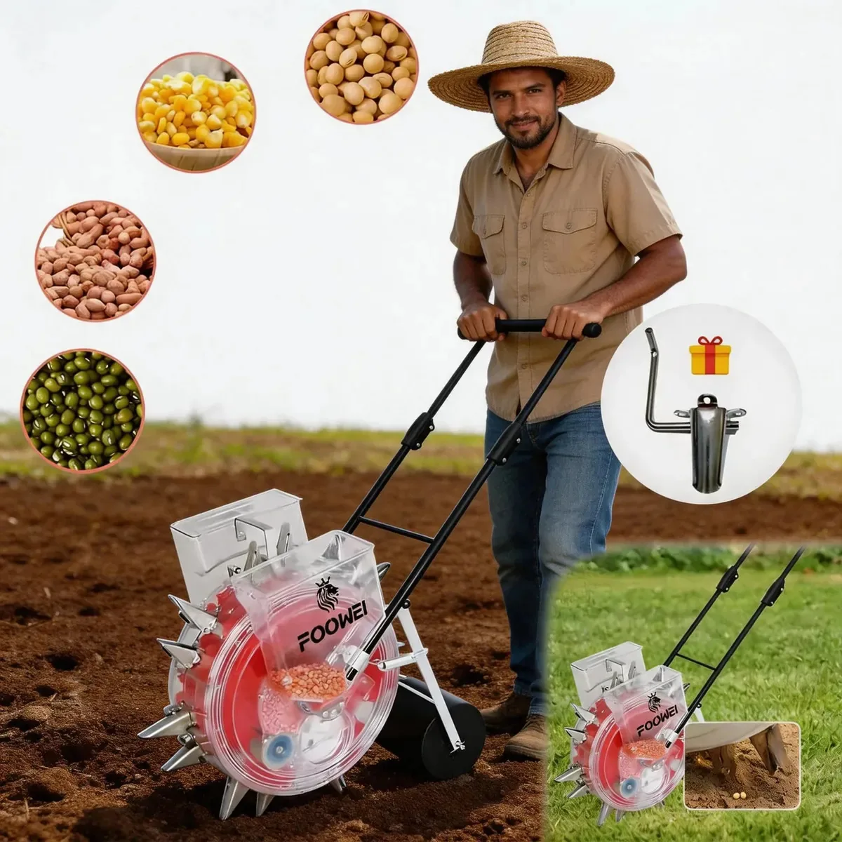 Plantadeira E Adubadeira Manual Empurrar Agricolas 14 Bicos