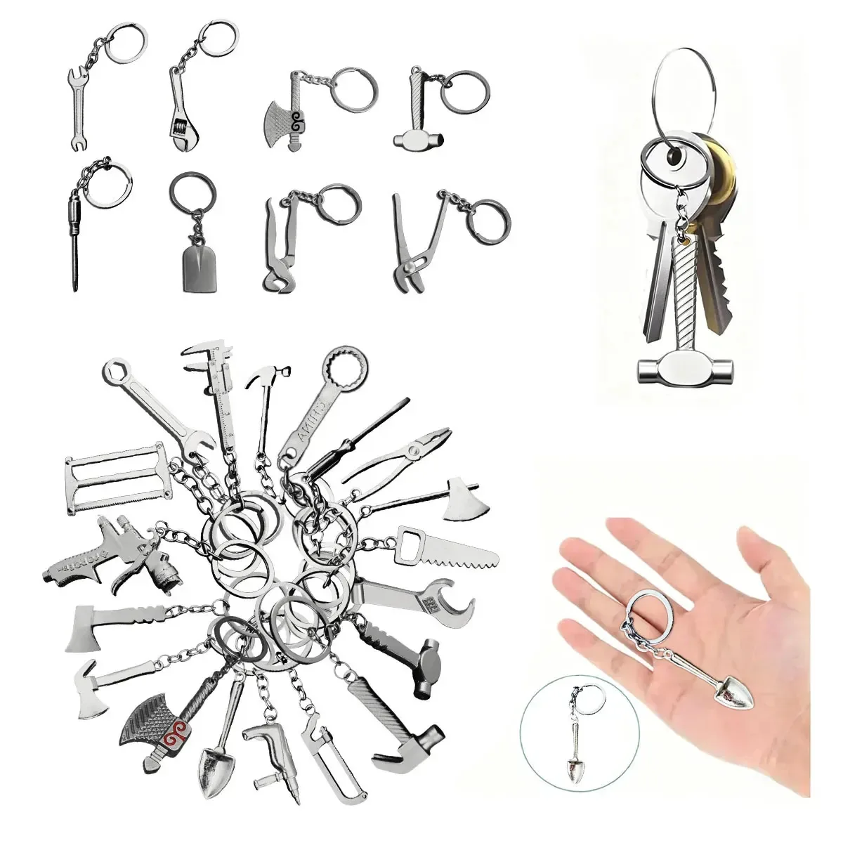 27 chaveiros de ferramentas de metal variados para chaveiros masculinos