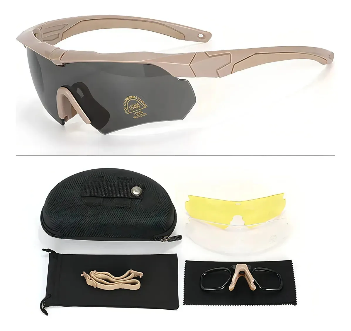 Lentes táticas militares Yixoo 3, lentes e acessórios, cor da moldura cáqui