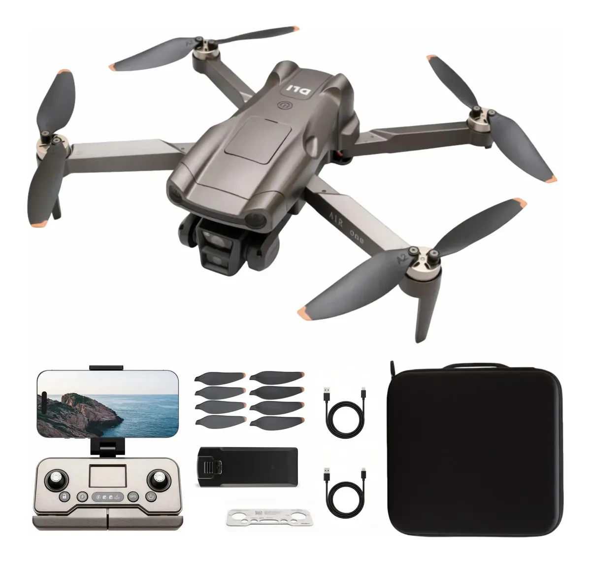 Drone Profissional Air One Com Gps E Câmera Dupla Fotografia Marrom