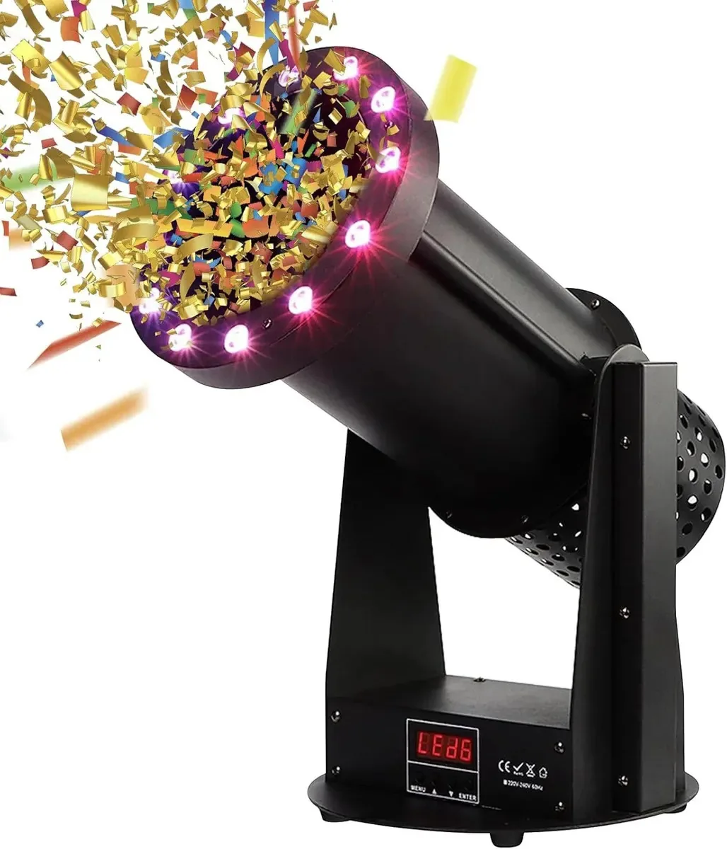 Máquina de confete Butoy 1500w Dmx com luzes LED Rgb 12, controle remoto, para festas de aniversário, comemorações e eventos especiais