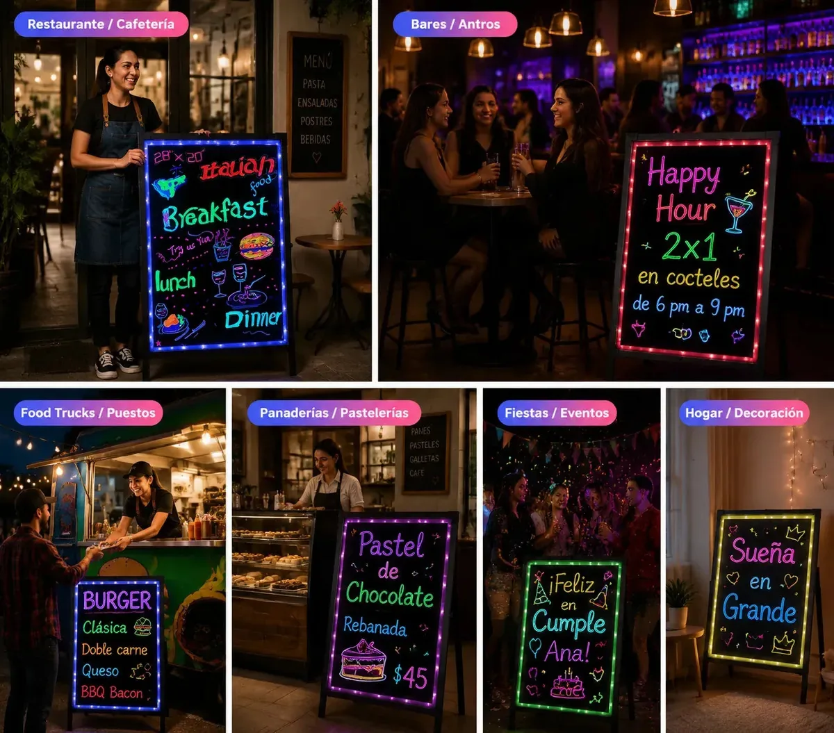 Quadro branco de néon LED preto, publicidade luminosa programável personalizada, letreiro de néon, decoração de festa