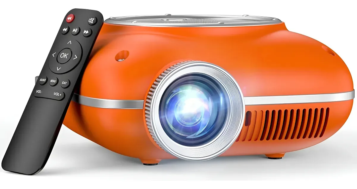 Mini projetor portátil 1080p com proteção Bluetooth e laranja