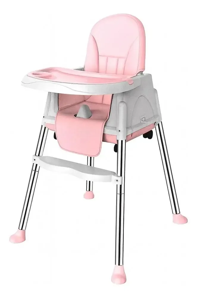 Cadeira de alimentação portátil ajustável rosa para bebês com rodas