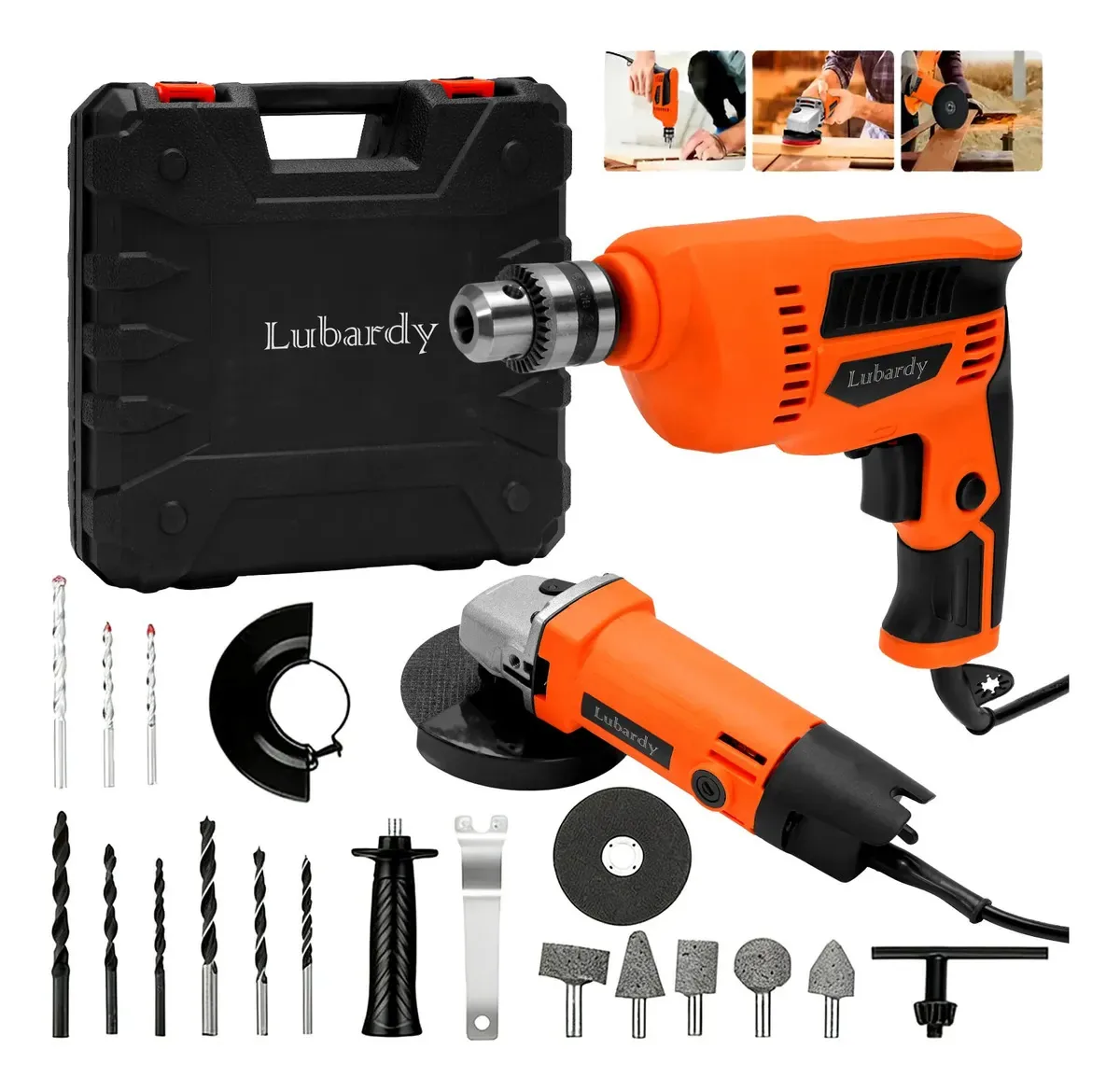 Kit de furadeira rotativa e rebarbadora com acessórios, furadeira rotativa e rebarbadora com acessórios laranja