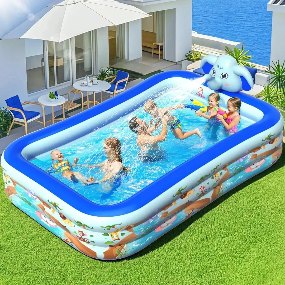 Piscina inflável familiar com aspersor de elefante multicolorido