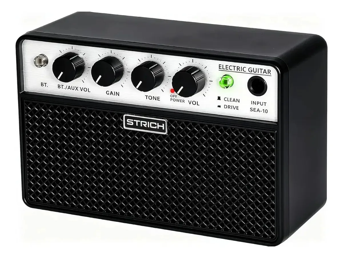 Mini amplificador de guitarra portátil e recarregável 5w preto