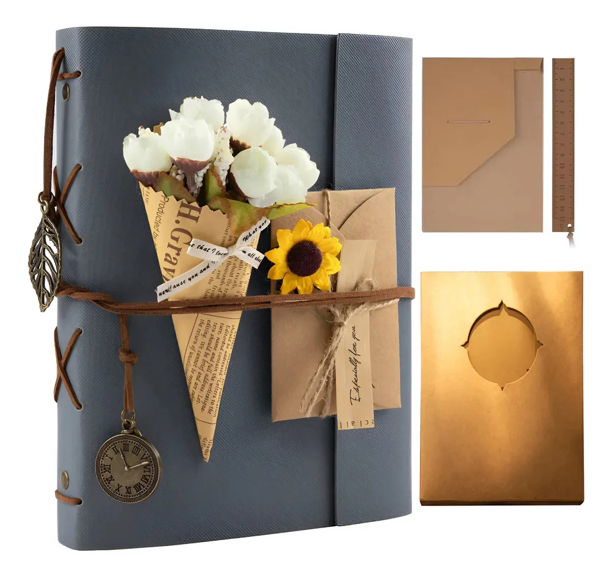 Adesivos autoadesivos para álbuns de fotos/álbum de fotos/álbum de fotos DIY/álbum de fotos/álbum de casais feito à mão, presente de Natal, aniversário, casal, aniversário de casamento (azul marinho)