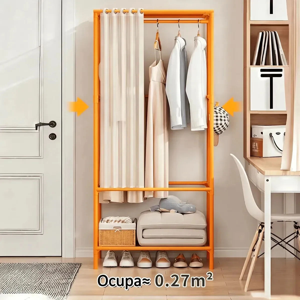 Armário com prateleira de armazenamento, armário moderno, tecidos e barras fortes e duráveis, roupas organizadoras, calçados e acessórios, armável e removível