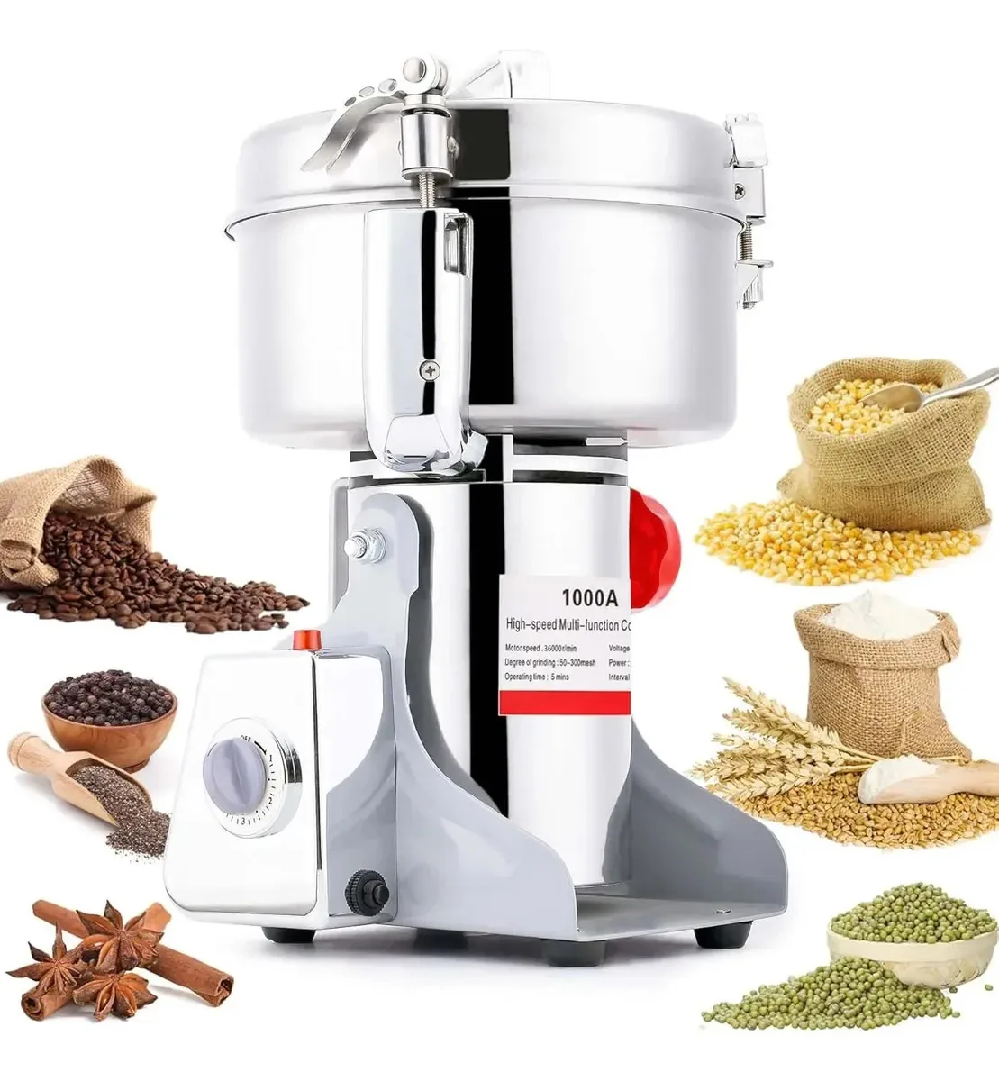 Moedor elétrico de grãos de aço inoxidável 1000g 2600w