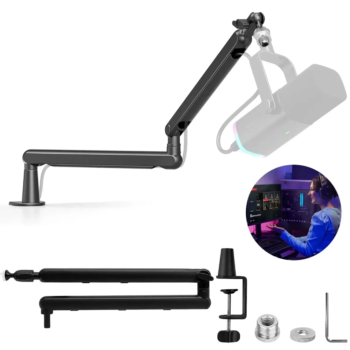 Braço Suporte Articulado Para Microfone Mesa. Suporte Articulado De Mesa Preto, Ideal Para Podcast, Live, Estúdio E Gravação Braço Articular Resistente Com Ajuste De Altura E Ângulo Profissional
