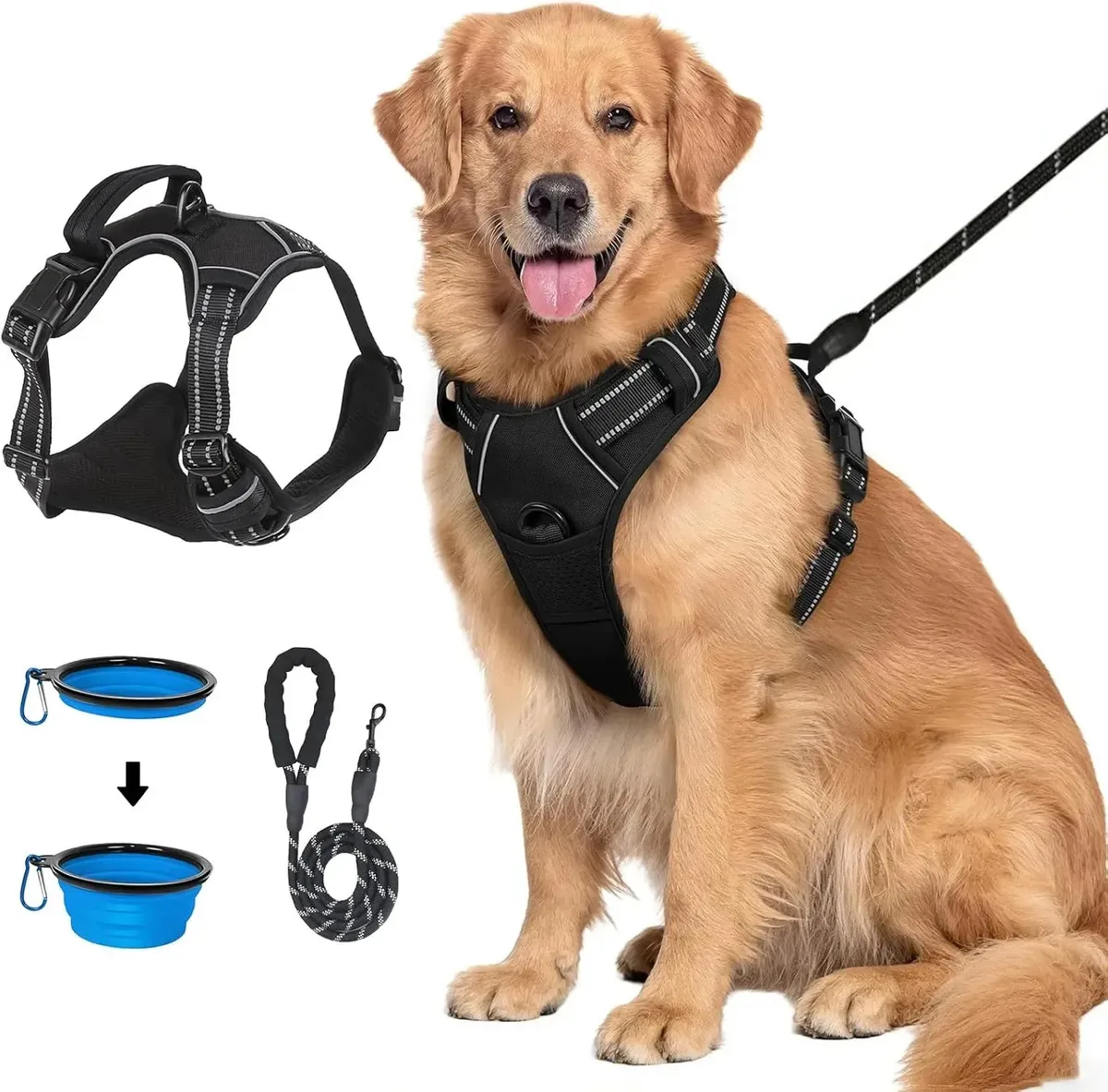 Arneses e arreios de segurança para cães de médio e grande porte, arnês grande, médio e pequeno, ajustável, antitração, arnês tático de treinamento de cães