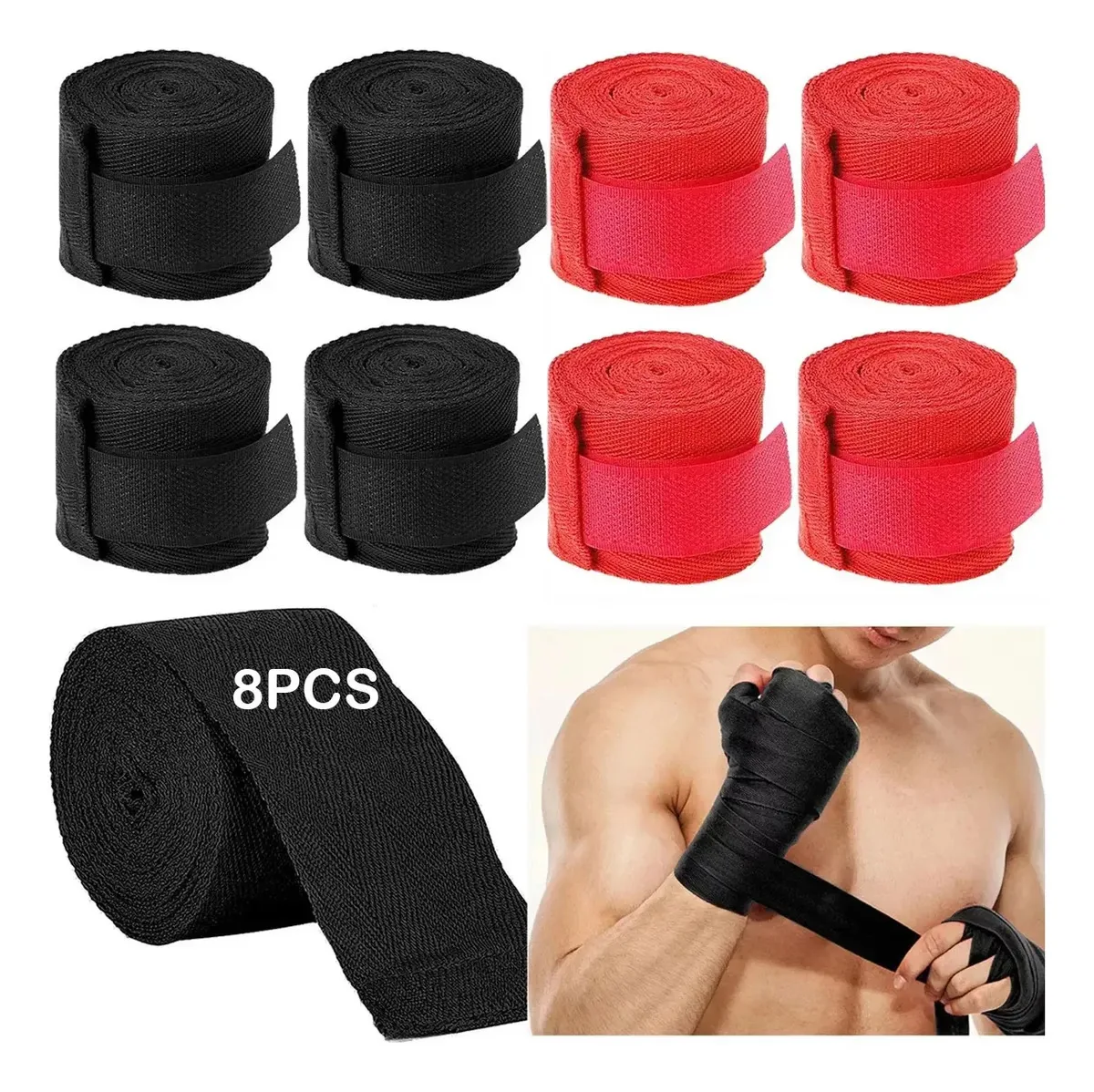 Bandagens de boxe semielásticas de boxe de 5 m, bandagem esportiva, 8 peças