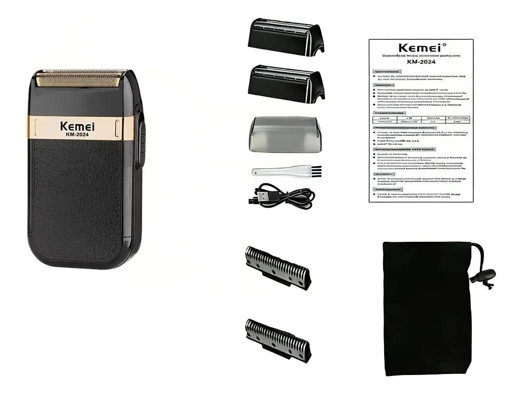 Barbeador elétrico recarregável Barbeador de reposição Kit de barbeador elétrico Razor recarregável para homens. Lâminas substituíveis, cor preta, fácil de usar.