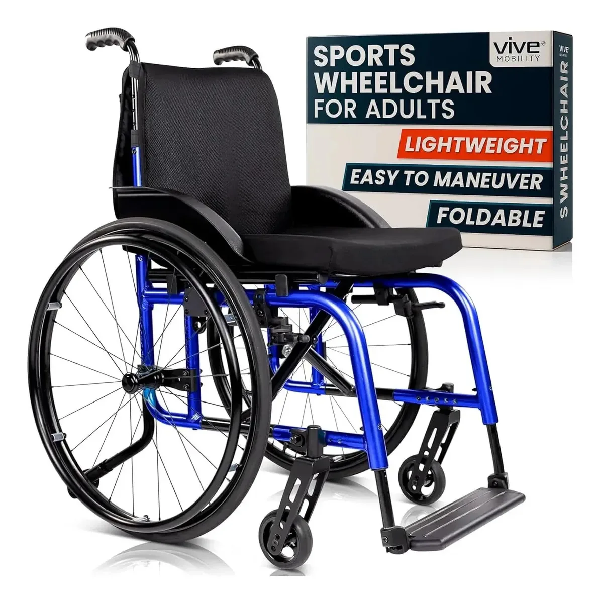 Cadeira de rodas dobrável leve para adultos - azul
